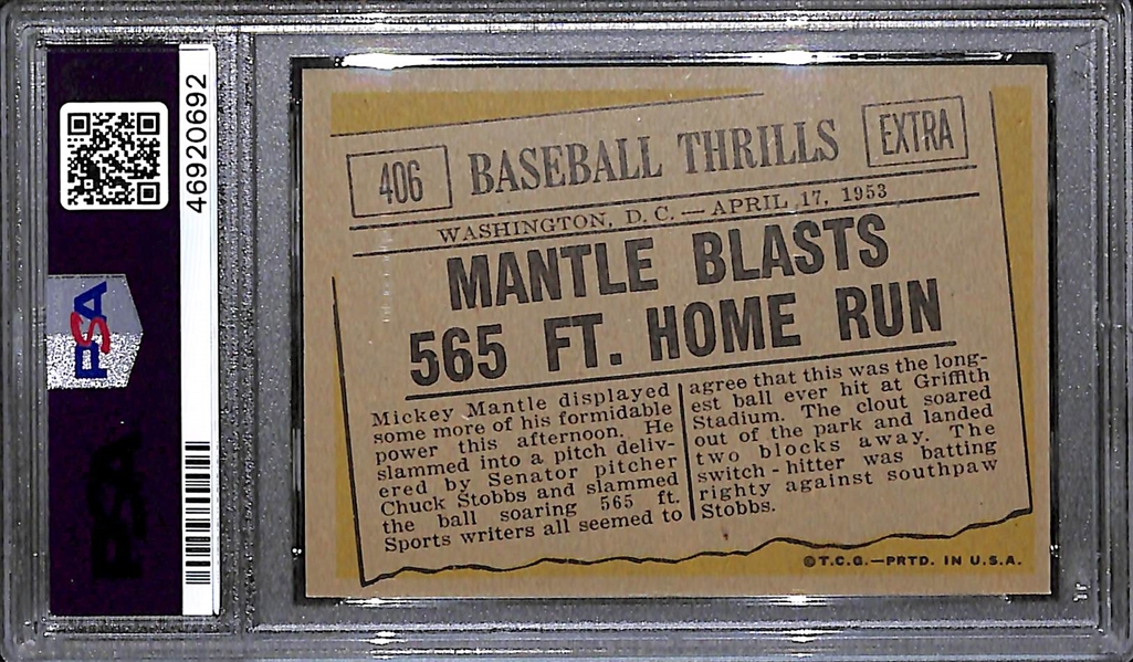 1961 Topps Mantle Blasts 565' Home Run #406 Graded PSA 9